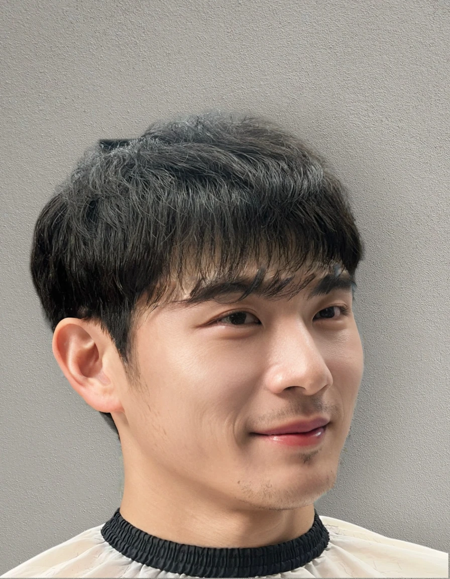 Best Quality, 8k, Masterpiece, (Portrait: 1.3), (photo realistic:1.4), (hyper realistic:1.4), Sharp Focus, looking at viewer, (smoother lighting:1.1), (increase cinematic lighting quality:0.9), realistic lighting, backlighting, light on face, ray trace, (brightening light:1.2), (Increase quality:1.4), sharp detail, (best quality real texture skin:1.4), finely detailed eyes, black_eyes, finely detailed face, 25 year old Korean man, smiling_face