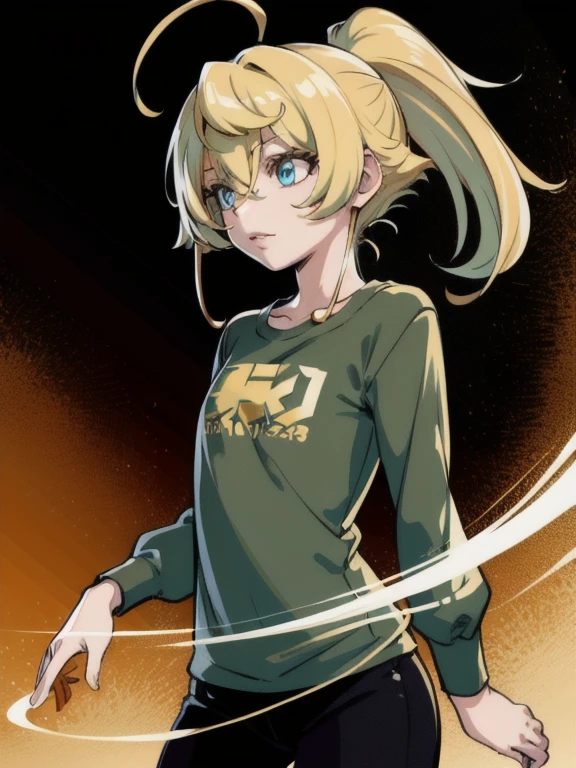 masterpiece, best quality,cinematic lighting, uhd 8k, wallpaper quality, a girl in green tshirt, golden rings on hair