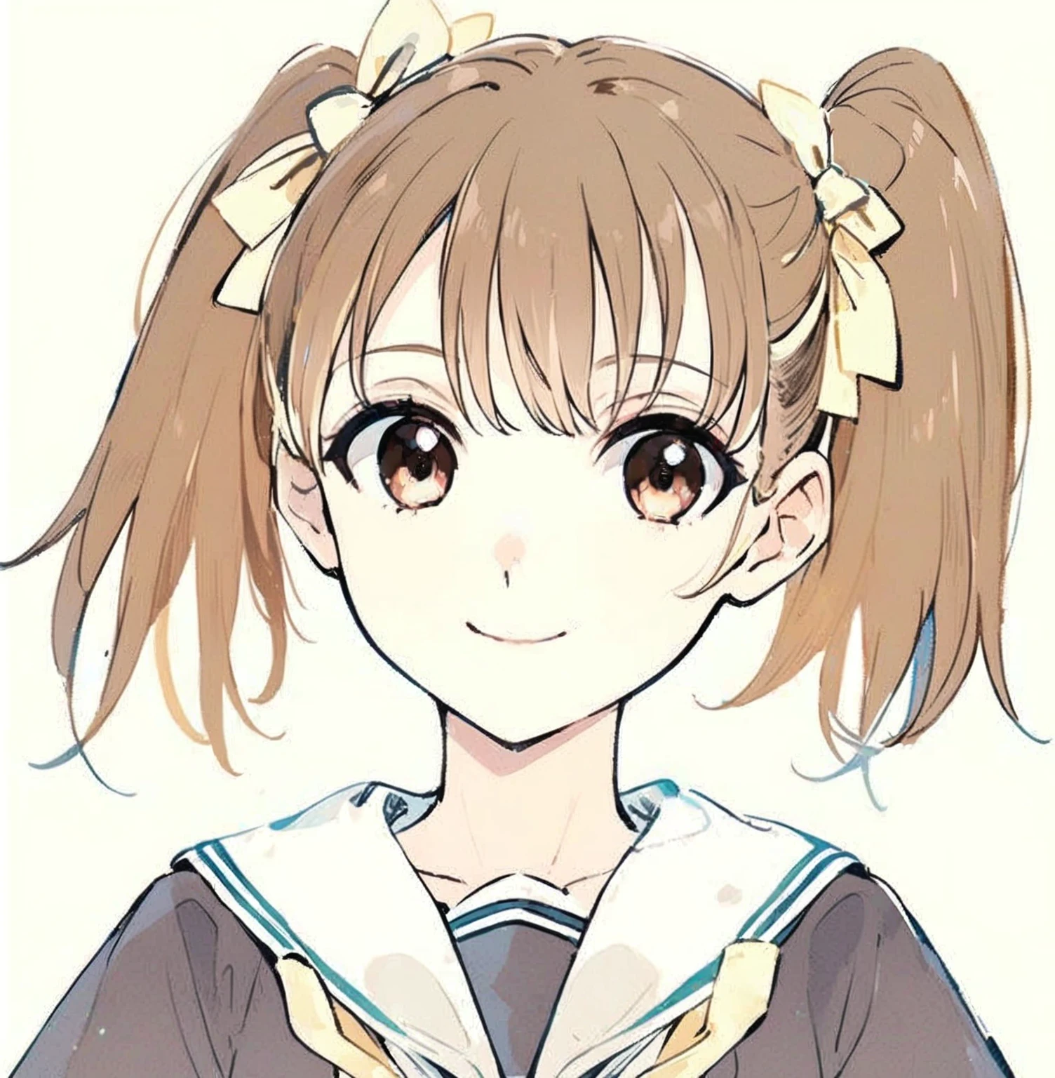 ((masterpiece)), ((Highest quality)), (light smile), Anime Girls with ponytails and a sailor outfit with a bow, Cute girl anime visuals, 茶髪でTwin tailsの女子高生, Cream colored ribbon, Twin tails, portrait of an Anime Girls, Gray Sailor Suit, portrait of cute Anime Girls, Anime Best Girl, (Anime Girls), White sailor collar, Official artwork, cute Anime Girls portraits, ((Ultra-high resolution))
