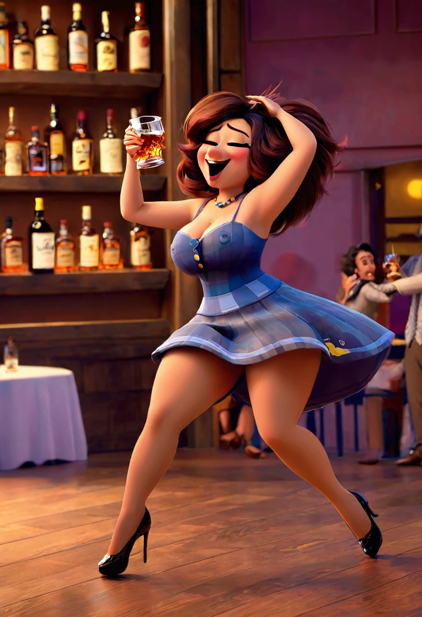 Very drunk girl big size cilicone tits pixar animated happy drinking whisky dance 