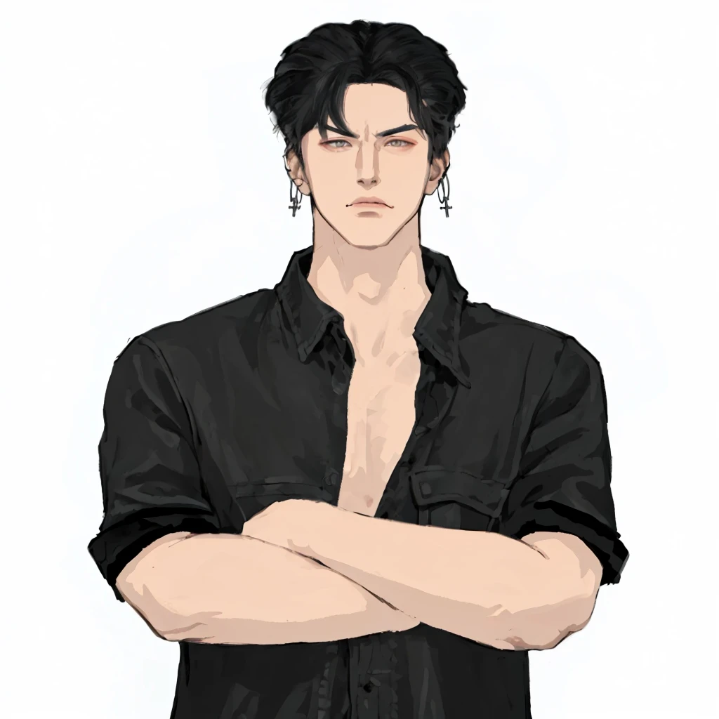 (masterpiece:1.2, best quality), (1men, solo, upper body:1.2),angry face,Hair: buzz cut,Clothing: oversized, distressed denim jacket with patches and pins, paired with black skinny jeans and combat boots, Hanging out in an underground music venue or street art exhibit