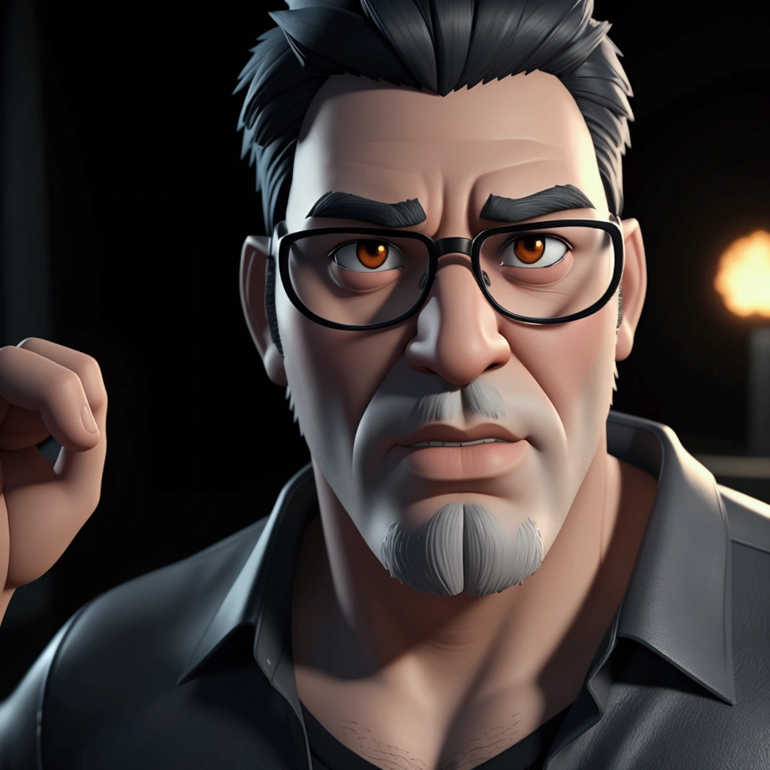 Cartoon character of a man in black glasses and blue shirt, white beard and black hair, animation character, stylized character, animation style rendering, 3d stylized, Arnold Maya rendering, Stylized 3D rendering, toon render screenshot, 3d character, 3d character, Stylized 3D rendering, 3D character rendering, cartoon character, Personagem de close up, character posing, (Pixar-style) (master part:1.2) (bokeh) (best qualityer) (skin detailed) (detailed texture) (8k) (Argilla) (cinematic lighting) (sharp focus