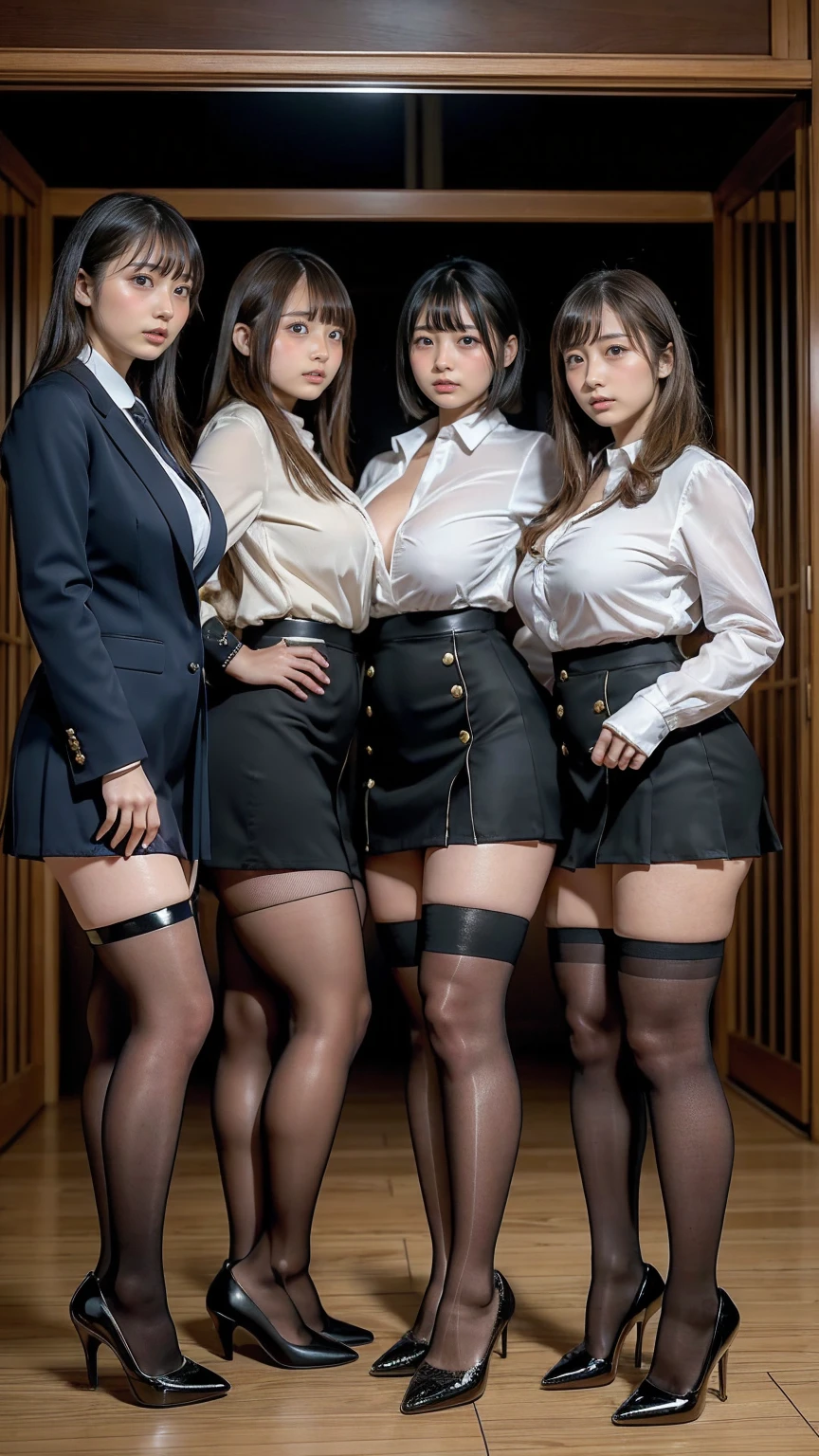 （hair band, Black sailor collar, Black Blazer, Black bow tie, Long sleeve, Pleated skirt）One Girl,High resolution, ,Full nudity、cute 、Thick pubic hair、Nipples、Thighs、Eyes of Love、Sweaty、beautiful, Photorealistic images、In detail、High resolution、masterpiece,Lift your legs,Spread your asshole with both hands