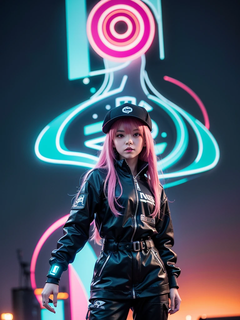 Create image poster concepts Cyberpunk Manga Madness Poster
Background: A bustling cyberpunk cityscape with towering skyscrapers, neon signs, and holographic projections of burgers and fries casting colorful glows in shades of neon blue, purple, and pink.
Character: In the center of the poster, a young woman with vibrant pink hair and large, glowing eyes in a cyberpunk manga style. She is depicted taking a big bite out of a digital-rendered burger, displaying a look of pure enjoyment and excitement.
Fast Food Imagery: Around the character, floating holographic projections of various futuristic fast food items:
Digital pizza slices with glowing toppings
Holographic onion rings emitting digital steam
Neon-lit milkshakes with swirling colors
Typography:
Bold, glowing red "Fast Food Frenzy!" heading with digital effects, placed prominently at the top of the poster.
Floating speech bubble with animated "Get Your Grub On!" tagline in futuristic font, positioned near the character to emphasize the theme.
Color Scheme: Vibrant and electric palette with neon blues, purples, pinks, and digital greens, creating a visually striking cyberpunk atmosphere.
Additional Elements:
Floating holographic icons of a digital ketchup bottle, soda cup, and high-tech chef hat scattered strategically around the poster to enhance the futuristic theme.
Final Touches: Ensure the layout is dynamic and balanced, with enough space for the manga character to stand out amidst the vibrant cyberpunk environment. Incorporate digital effects and neon glows to reinforce the futuristic aesthetic.