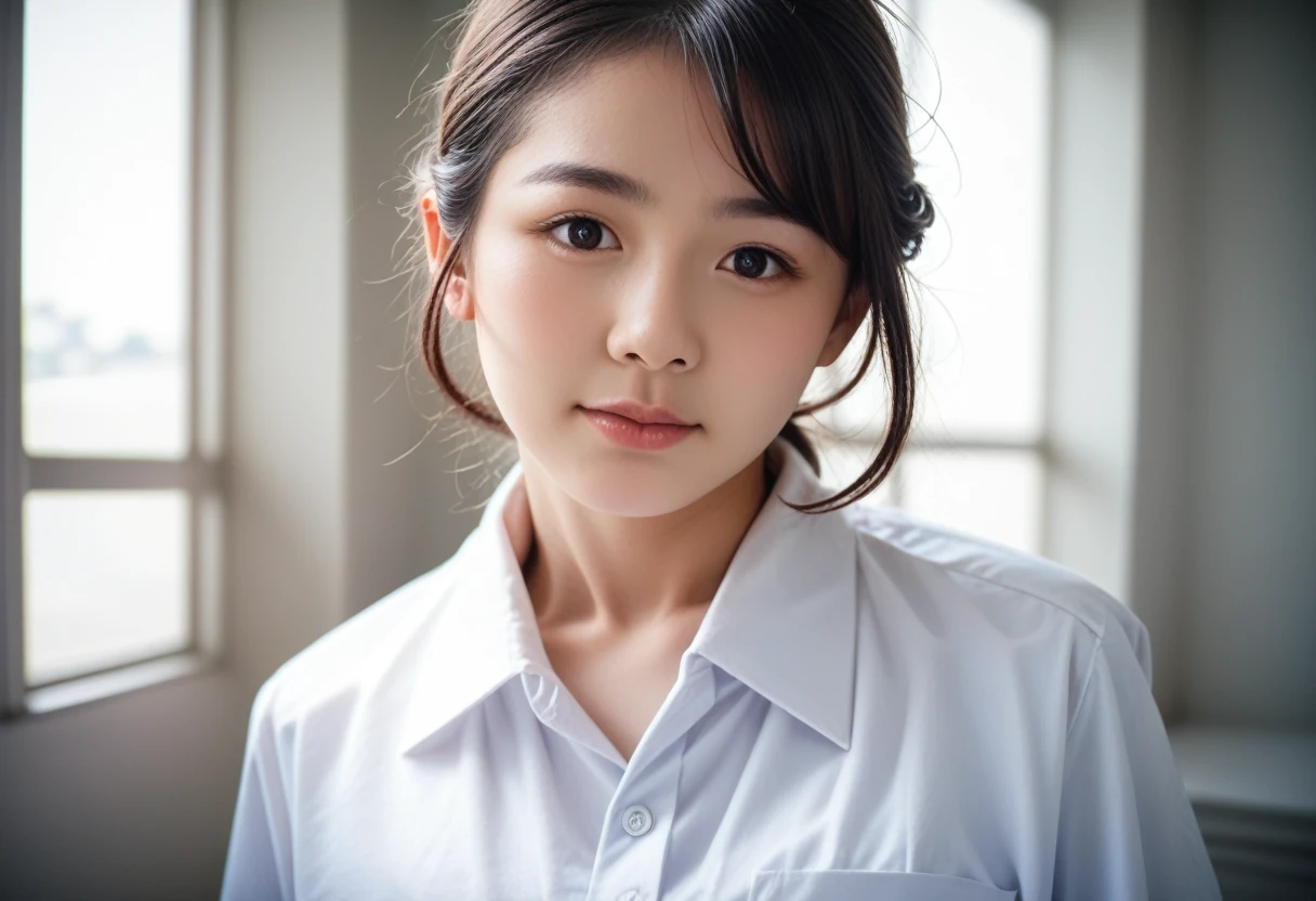 a close shot of a japanese young woman's full face
