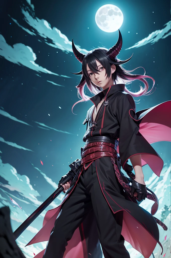 Anime character posing with full body against the background of a full moon, Kimetsu no Yaiba, Demon slayer artstyle, Demon slayer, Demon slayer rui fanart, 8k!!, 8k!, handsome guy in Demon slayer art, Official Anime Artwork, Official Art, 2 0 2 1 Anime, Also, tanjiro kamado, anime key art