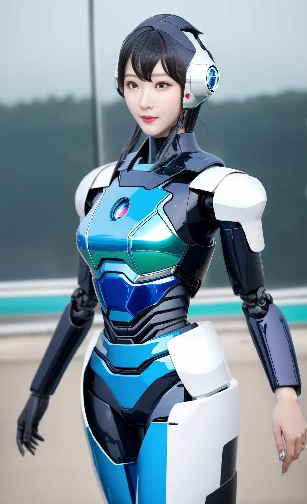 actual,photoactual,masterpiece,best quality,1 female robot，Beautiful female robot),looking at the audience,{{masterpiece}},Flat 胸部best quality},alone,beautiful clear face(Rain waves_haneame：1.5)