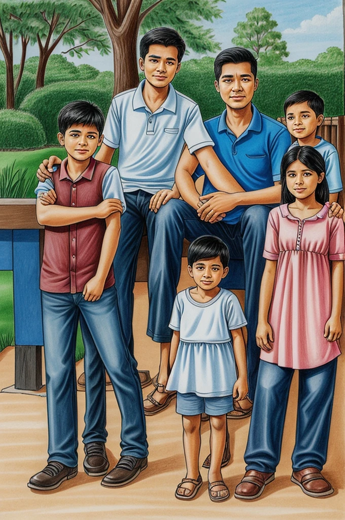 drawing of a family, This family has 3 members, one father, mother and son, This family has economic and employment difficulties.