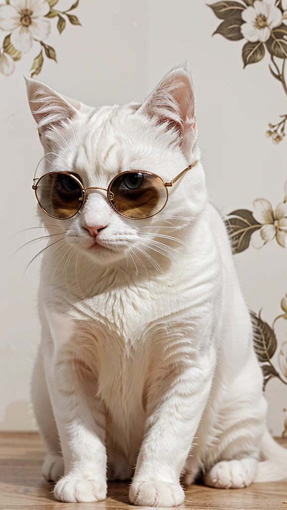 cute white cat, wearing cool sunglass, wallpaper