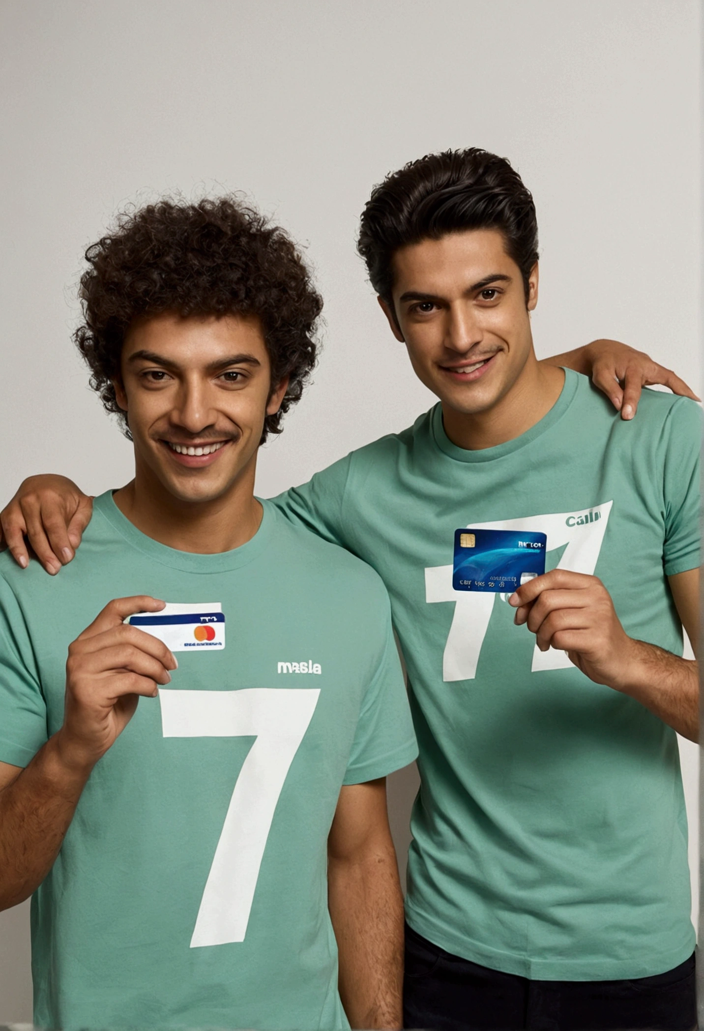 Call me an image of the Metralha brothers holding the credit card with the number 7 on the t-shirt