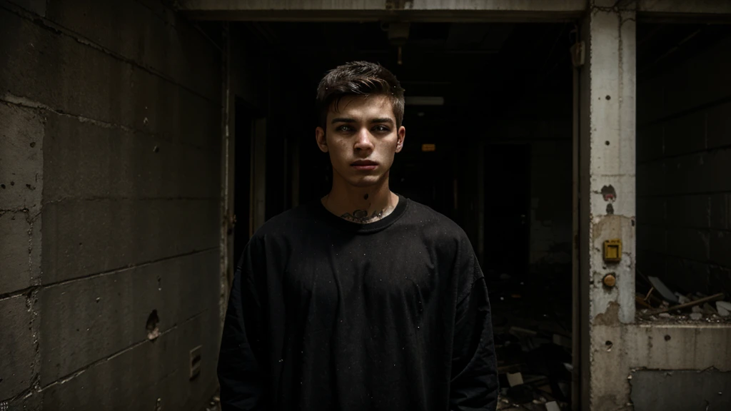 03 man 20 year old man, street thug, abandoned building, dark and scary