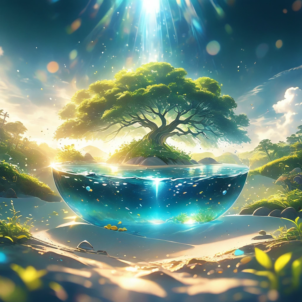 Very detailed, Super complex, Extremely precise, An island with a mysterious glow, Transparent full color, Holographic gloss and reflections, Pursuing the expressiveness of mysterious light, BREAK Mysterious Plant, Detailed and precise, Brightly colored fruits, The charm of fresh green, Meticulous and delicate brushwork combined with a beautiful balance of colors, BREAK Mysterious Rocks, Inorganic Silence, Detailed and realistic textures, The philosophy of loneliness, BREAK Mystical Water, High transparency, Fine and attractive liquid texture, The source of life, Absolute aesthetics beyond human rationality, Secret Beach, Tiny grains of sand, High quality sand, BREAK A magical island covered in mist, Mysterious accumulation, Mysterious light pours in, Dramatic cinematic lighting, Practical, Composition, Dynamic perspective, BREAK A work of art that depicts a mysterious island with extreme aesthetics, Super Retina,