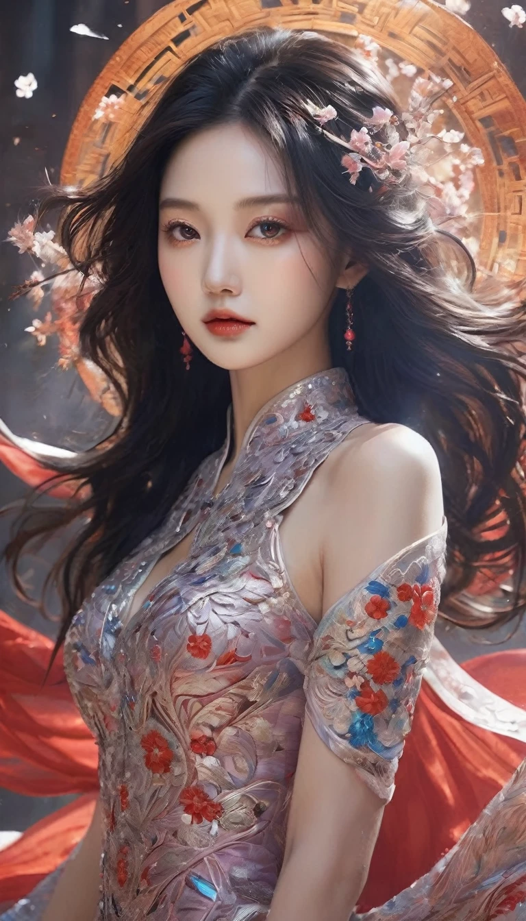 (Magical girl:1.8),1 female,(Violet Dress),flowing tulle,Beautiful and elegant woman,Ride the majestic Phoenix,Soar into the clouds。The wind gently lifts her robe,Move gracefully through a fantastical cloudscape,The sense of fLight is highLighted,((Surrounded by clouds)),A Song of Ice and Fire,Official Art,Very detailed,masterpiece,Highest quality,(Very detailed的CG统一8k壁纸),(Highest quality),(Best illustrations),(Best Shadow),Very detailed pictures,All text,Photorealism,Surrealism,young woman,Oval Face,(Delicate fingers),Captivating eyes,Small Mouth,Long flowing black hair,Crown of thorns,(8k, original, Professional, Highest quality, masterpiece:1.2), (Realistically,Realistically:1.37), Super detailed, (Portraiture), (Skin detail:1.2), (The most detailed face:1.2), Light,((Oriental Palace)),(((Ancient Forbidden City))),(The majestic Great Wall),Magic oriental taoist elementagical Bagua pattern,Tai Chi Yin Yang Fish Totem,((Taoist Tai Chi Yin Yang Eight Trigrams;1.2)),((Magnificent palace)),The palace is decorated with frozen ice, Add visual drama to a scene. Capturing a great mix of girly dance and wildness, Flying Ice Flowers, Evoke a sense of power, vitality, And the beauty of nature's original energy.Subtle character art in poetry,Amazing character art,Fan Chi, Jun Shifan,Glowing Elf,Gorgeous elements of the palace theme。Mysterious City,Beautiful village,Surrounded by flowers,The ground is surrounded by fire flies,("town" theme),(leaf),(branch),(fire Fly),(Particle Effects)Other 3D, Octane Rendering,Ray Tracing,Very detailedな