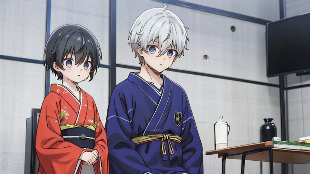 (masterpiece), best quality, expressive eyes, perfect face, cute anime boy, shota, cute, anime cutscene, siblings, domestic, kimono, big home