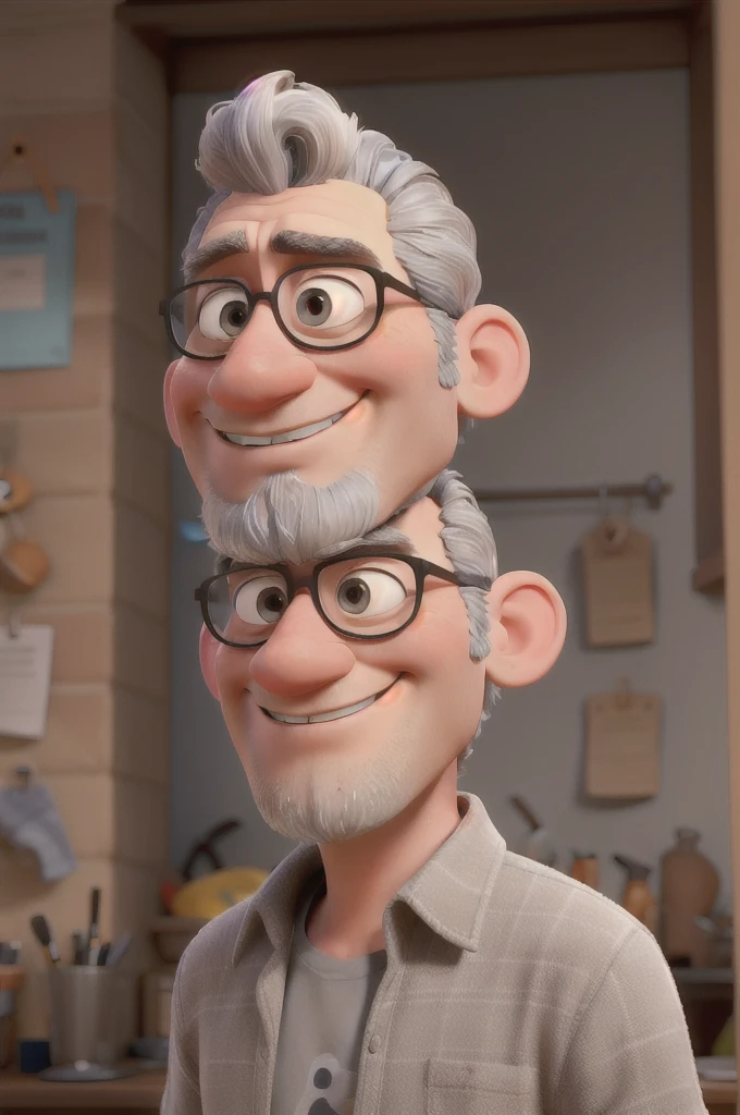 A pixar-style man with gray hair, and big topknot ,high qualiy,best qualityer
