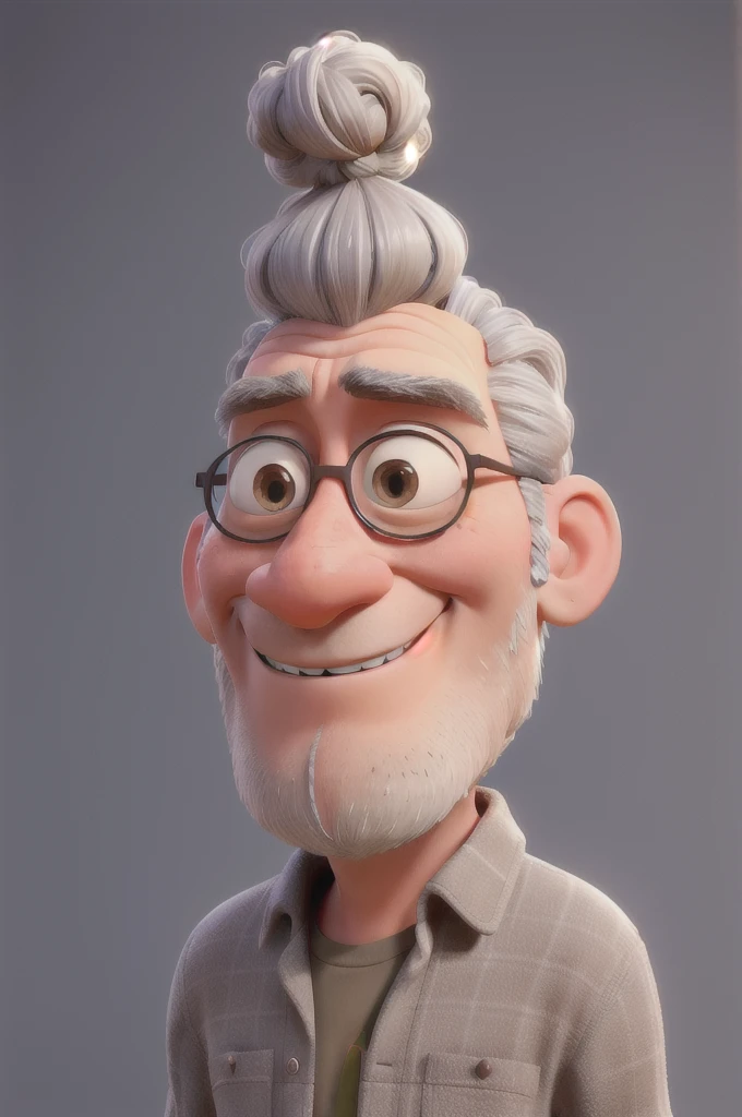 A pixar-style man with gray hair, and big topknot ,high qualiy,best qualityer