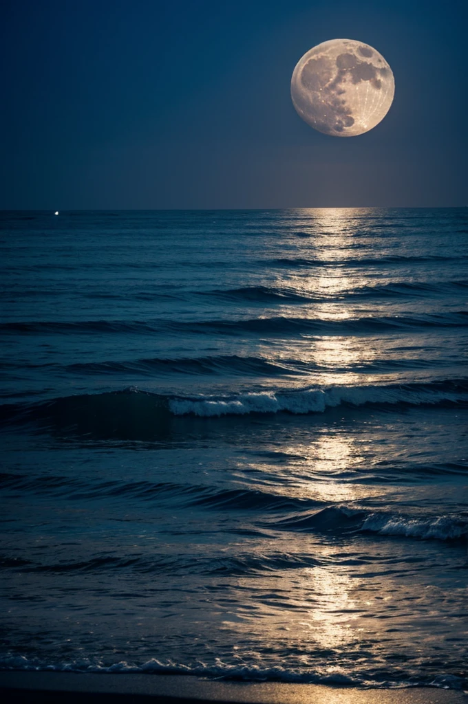 A night sea with a big moon