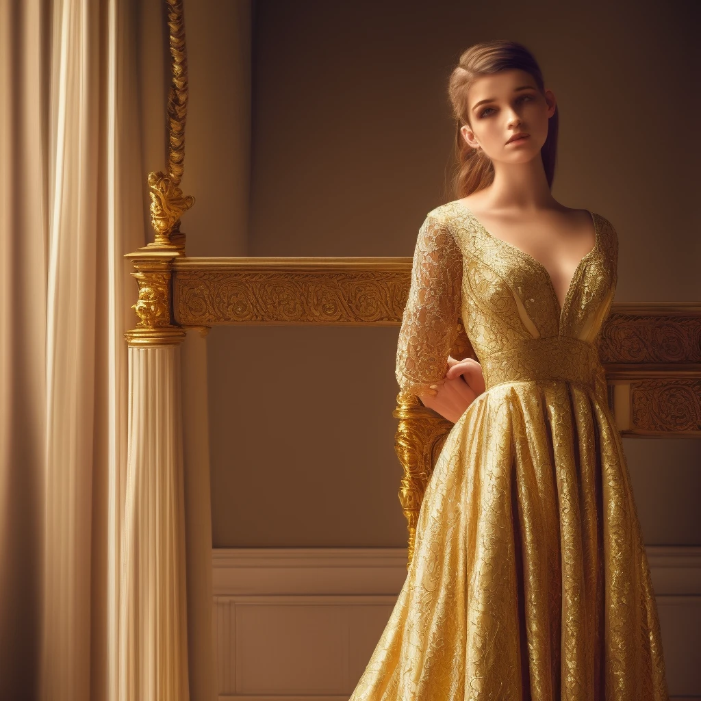 a girl wearing a beautiful ornate gown, trapped inside a highly detailed ornate gold birdcage, elegant detailed expression, dramatic lighting, cinematic, intricate details, baroque, dramatic colors, chiaroscuro