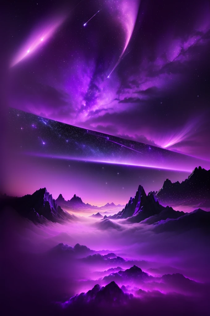 purple sky with shooting stars and shooting comets, purple beautiful sky, purple omnious sky, purple sky, beautiful night sky, cosmic purple space!, violet sky, purplish space in background, glowing purple, magnificent background, colorful night sky, dark purple sky, galaxy sky, amazing sky, purple bioluminescence, purple nebula, cosmic sky, magical colors and atmosphere