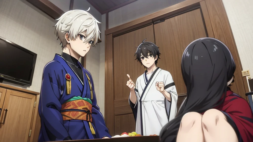 (masterpiece), best quality, expressive eyes, perfect face, cute anime boy, shota, cute, anime cutscene, siblings, domestic, kimono, big home