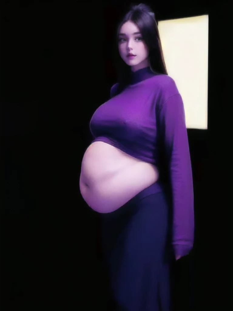 femme obèse dans un pull jaune et une culotte verte tenant une lampe, she has a round and big belly, her belly is big and round, corps thick, thick, her navel is exposed, belle femelle thickse, extremely plump, large stomach, hyperrealistic complete figure, fat belly, curved model, belly exposed, corps voluptueux, hanches les plus larges