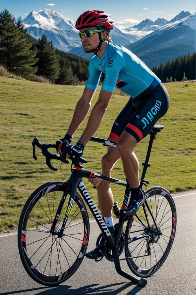 Cycliste vue de face en pleine effort au sprint en montagne
