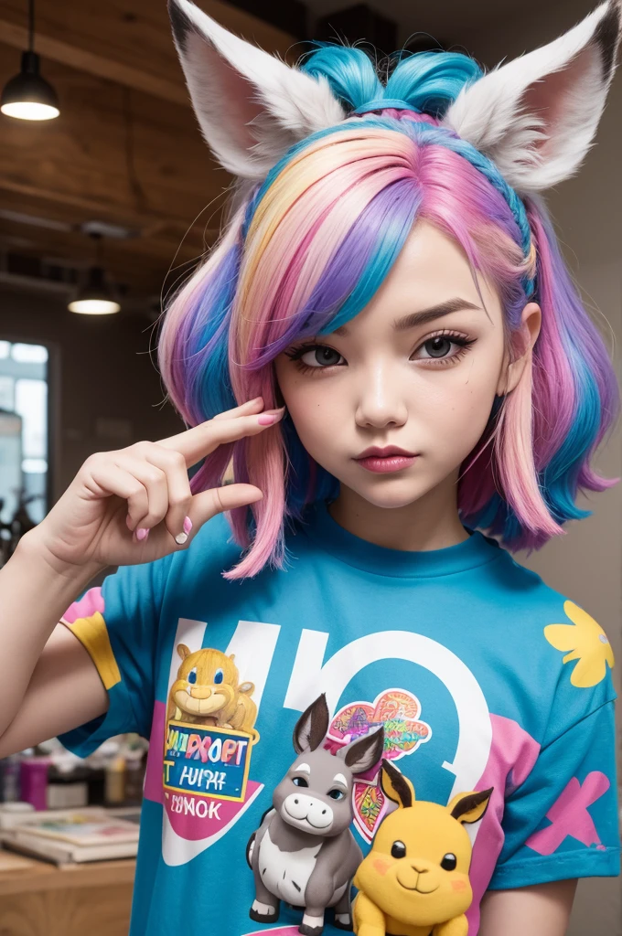 Funko pop with colorful hair and donkey print shirt