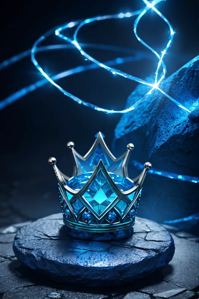 glowing blue magic crown on a stone pedastal, hyperrealism, digital painting, fantasy art, dungeons and dragons, magic the gathering