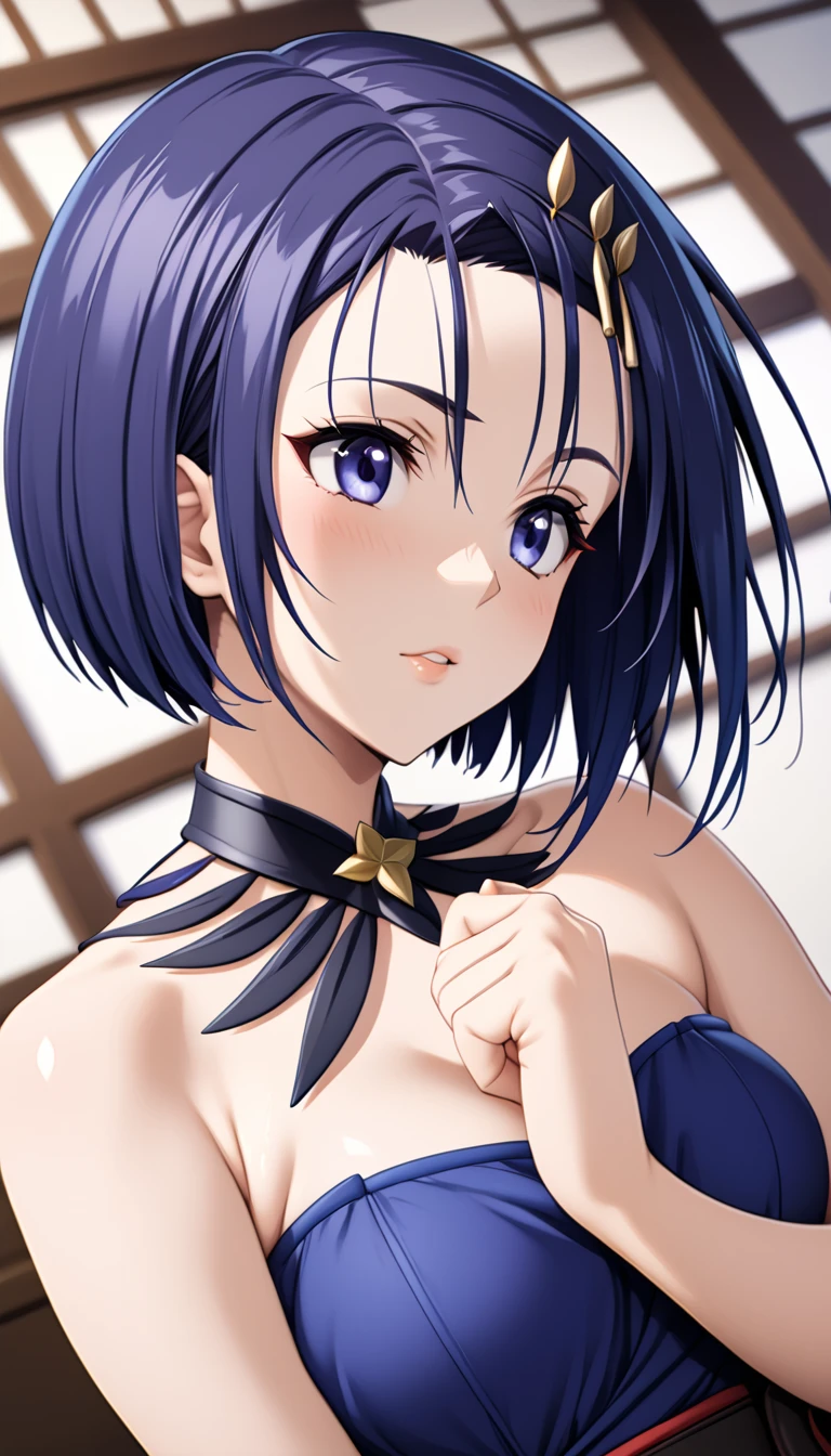 (Masterpiece、Highest quality、Very detailed、4K)、One Woman、Dark blue hair、short hair、(((Haruna Sairenji)))、