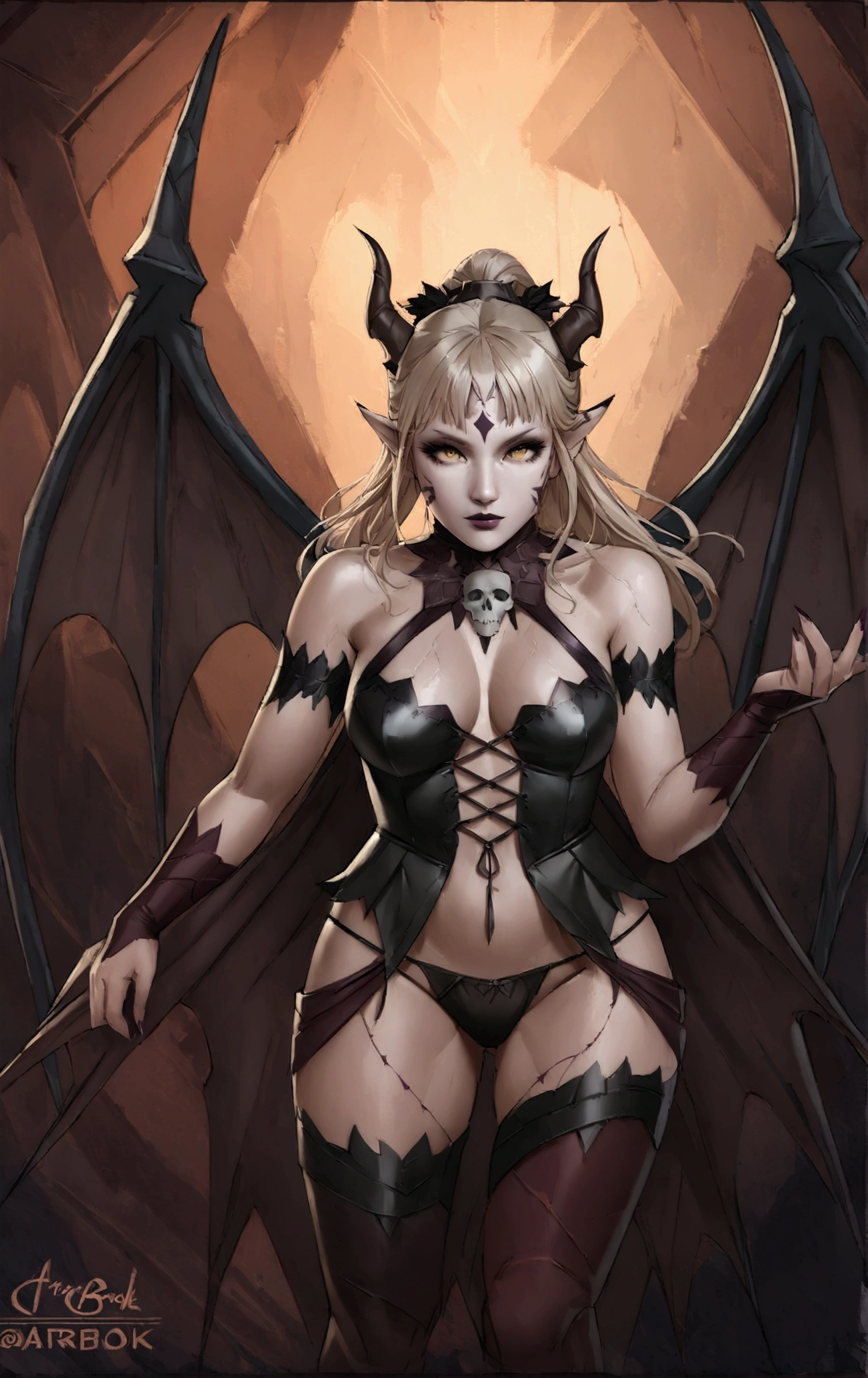 Photo realistic, ultra-detailed, 1girl, mature, milf, 50 years old, full body portrait, ancient succubus, athletic, day of the dead facepaint, white high ponytail hair, straddling over the camera with legs spread wide open, open legs, see through lowleg panties, firey, dragon scale demon wings, horns, fire and brimstone eruprions, scary detailed art in color, aroused expression, busty, curvy hips, sexy, alluring, posing with open legs, sheer hipster panties, highly detailed fantasy art, beautiful fantasy art portrait, intricate detailed digital art, highly detailed digital painting, digital art fantasy art, mark brooks detailed, detailed fantasy digital art, amazing detail digital art, close-up portrait demoness skull,