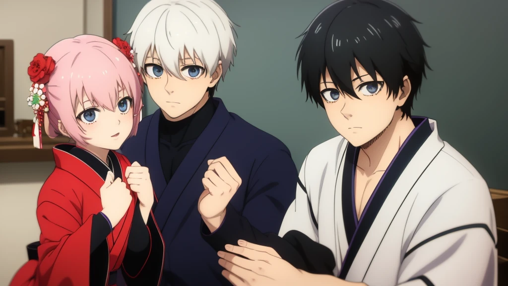 (masterpiece), best quality, expressive eyes, perfect face, cute anime boy, shota, cute, anime cutscene, siblings, domestic, kimono, happy family