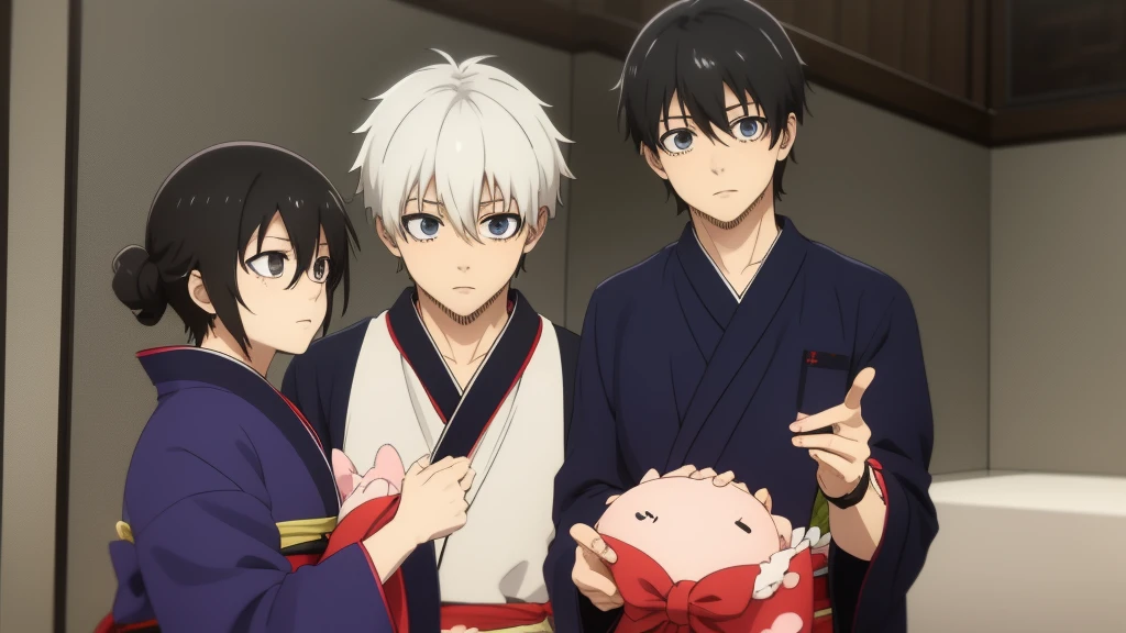 (masterpiece), best quality, expressive eyes, perfect face, cute anime boy, shota, cute, anime cutscene, siblings, domestic, kimono, happy family