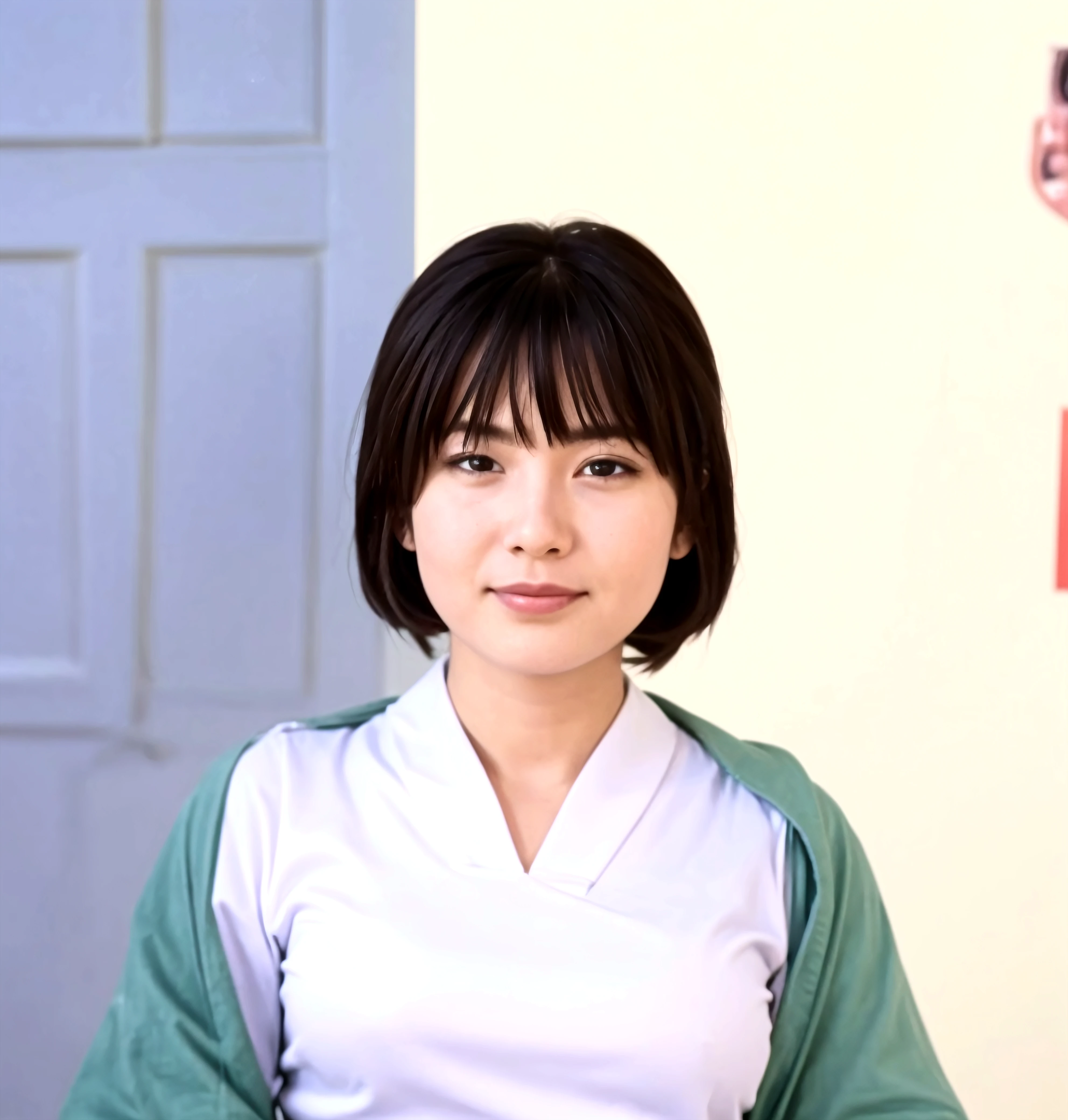 ((masterpiece, best quality)), (1 Girl), (Solitary), Skinny Japanese woman, 24 years old, (Women's Focus), night (Chainsaw Man),(Very rich facial details, Real images, Realistic white skin, Realistic body, Intricate details), Upper Body, Serious , Brown eyes, Looking at the audience, bandage over the body, Black Hair, Long-sleeved shirt, Apron Dress, Black tie, bandage, bandage, Small Breasts