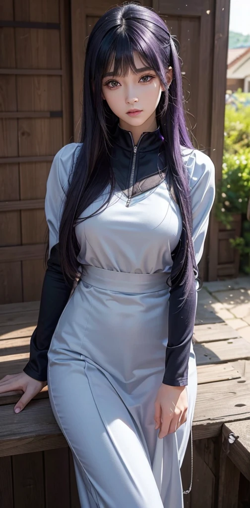 masterpiece, best quality, very detail, 8k, detailed light, detailed shadows, RAW, (Detailed skin), (Realistic: 1,2),
1 daughter, Blunt Bangs, Purple Eyes, long dark blue hair, best quality, masterpiece, ultra high resolution, (Realistic: 1.4), original photo, Side Lights, Delicate Beautiful Eyes: 1.2, work* Portrait, realism, 1 girl, Ultra Detail, perfect, Hinata hyuga, foto Realistic, anime Realistic, gaya Realistic, membuat versi lebih Realistic dari karakter Hinata hyuga, with more detailed features, Hinata has an oval face with soft and smooth skin. Its eyes are medium sized and round with a unique whitish purple color, soft glowing blue, stands out because of the Byakugan. Her eyelashes add to the beauty of her eyes.
Hair: Hairnya hitam pekat dengan sedikit pantulan biru tua di bawah cahaya, facing forward,
Hinata's clothes only wear a more modern and realistic bra,Wearing a black bra with a detailed design.
Half Body Posture: Slim body posture, facial expressions may be more complex, kesan lebih Realistic,
Closed clothing details, reflects the functionality of ergonomic design,
With the more detailed features, karakter Hinata hyuga menjadi lebih hidup dalam penggambaran yang lebih Realistic.