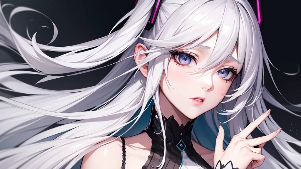 woman、Hairstyle with all hair swept back、Odd Eye、Silver hair back、male、Her hair is shoulder-length、Odd Eye、male'Left eye is red、male right eye blue、Increase the wide angle、Clear Eyes、male、White and gold magic costume.(Swimwear)、