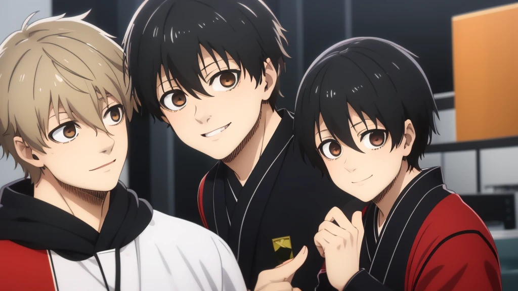 (masterpiece), best quality, expressive eyes, perfect face, cute anime boy, shota, cute, anime cutscene, siblings, domestic, kimono, smiling