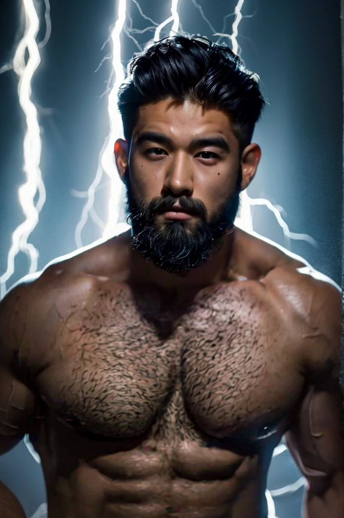 A 21 year old asian  having medium beard style boy portrait in dual lightning effect , soft lighting, epic realistice