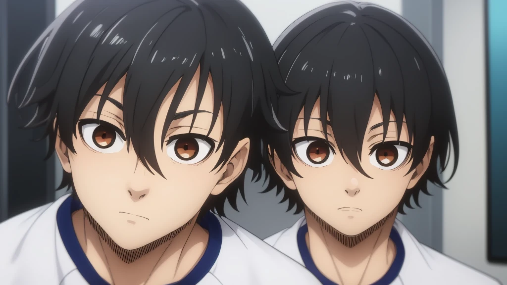 (masterpiece), best quality, expressive eyes, perfect face, cute anime boy, shota, cute, anime cutscene, siblings, domestic, white sweatshirt, shining eyes