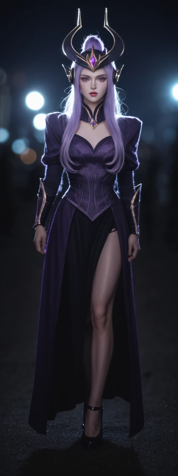 cinematic film, Realistic photograph,realistic, score_9, score_8_up, score_7_up, score_6_up,
1girl, solo, from front, full body, Syndra \(league of legends\), black background, makeup, sidelighting, backlighting, glowing,
,shallow depth of field, vignette, highly detailed, high budget, bokeh, cinemascope, moody, epic, gorgeous, film grain, grainy,