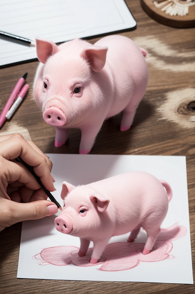 Create a drawing of a pink pig standing