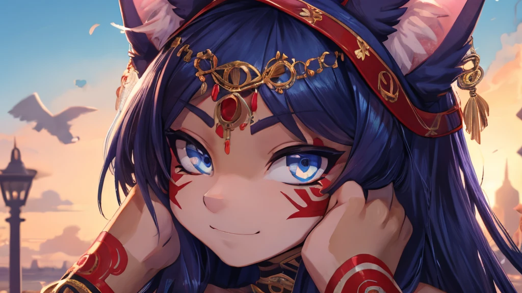 The best definition,(1 teenager) High Definition, kitsune ears, tribal tattoo, flirty girl, Small breasts add_detail, magician girl add_detail, sensual pose, horny girl, with a sarcasm expression he puts his hands to his face with a mischievous expression he adds_detail, detailed pupils, deep blue color add_detail:1, full body sensual pose