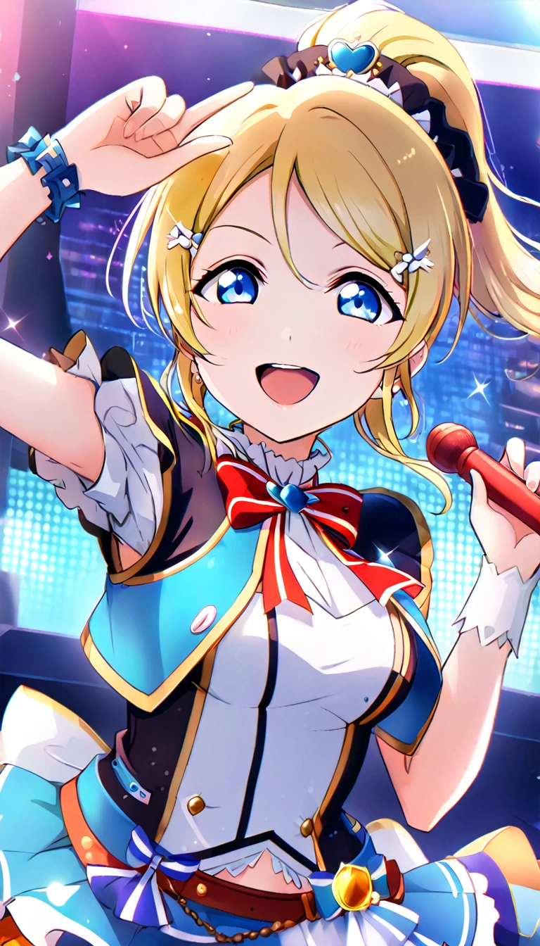 1girl, eri ayase, upper body, idol costume, smile, id_eri_ayase,Pointing at the viewer,8k