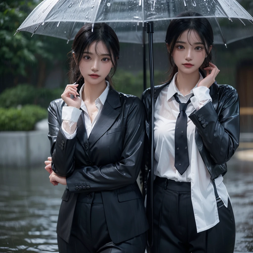 Beautiful woman getting wet in the rain、A beauty without an umbrella、typhoon、Get wet without an umbrella、Beautiful woman in the rain、雨で濡れたBeautyOL、Detailed face、Realistic、beautiful girl、Beauty、Office Lady Uniform、beauty、Beautiful woman、Narrow waist、Handsome woman、Tight pants look、suit、Sexy pose、タイトなsuitパンツ、雨で濡れたsuit、Wet shirt、See-through shirt、Shot in heavy rain、See-through underwear