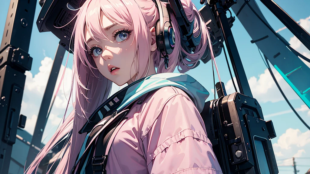 masterpiece, Awesome girl, Cold Face, Expressionless, Pale pink lips, Calm, intellectual, Eye details,Hatsune Miku,Singing,clothes,cool,It's about to start moving,The background is amazing
