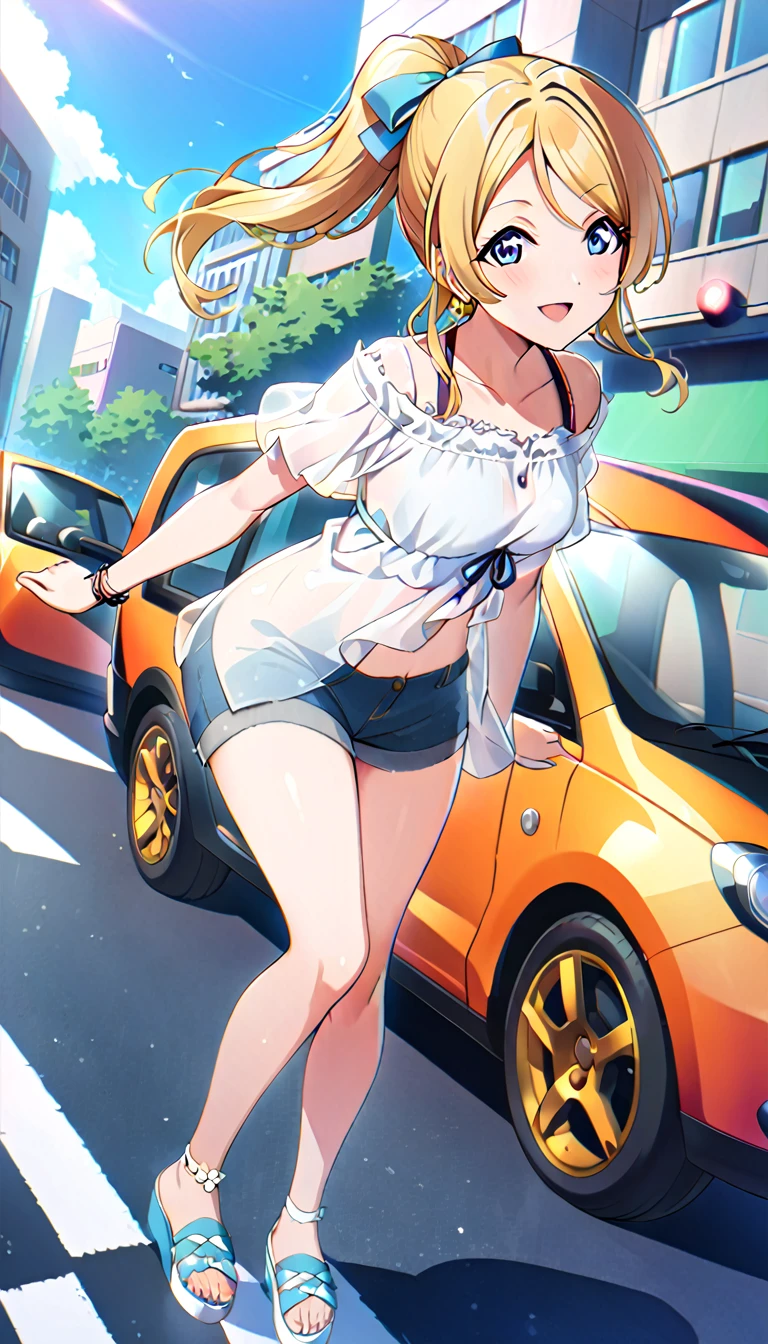 18-year-old adult woman, Eri Ayase, full body, wearing clothes for going out in the city in midsummer, medium chest, id_eli_ayase, city background, 8k