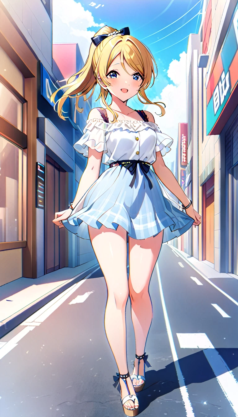 18-year-old adult woman, Eri Ayase, full body, wearing clothes for going out in the city in midsummer, medium chest, id_eli_ayase, city background, 8k