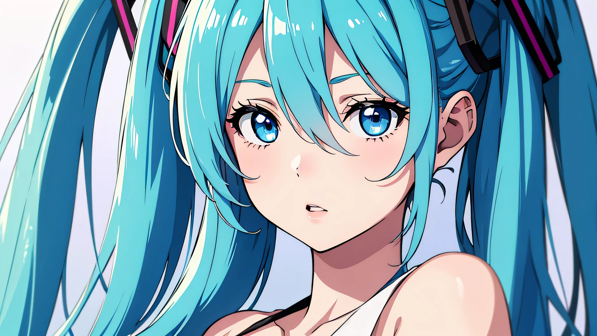 masterpiece, Awesome girl, Cold Face, Expressionless, Pale pink lips, Calm, Blue Hair,intellectual, Eye details,Hatsune Miku,Singing,clothes,cool,It's about to start moving,The background is amazing