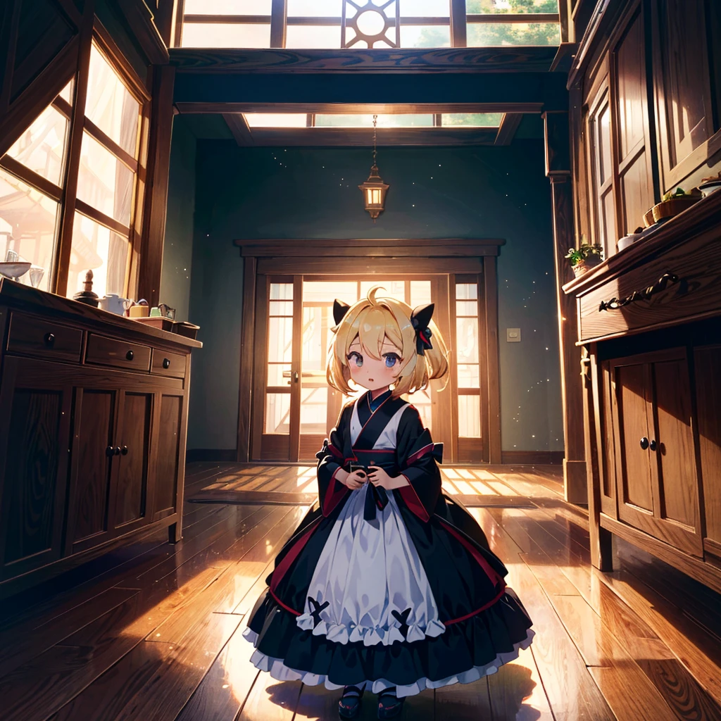High-definition background, bright and beautiful atmosphere, 3 girls (2 years old, (1 short-tempered round face), (1 child)) (hair, surface effects), color effects), small breasts, blonde hair, inside the castle ,Luxurious room Girls dressed as ninjas, girls dressed as princesses, mini pigs dressed as ninjas, mini pigs dressed as samurai, "deltamon_sdXL :0.73) >Deltamon makes an immediate decision.