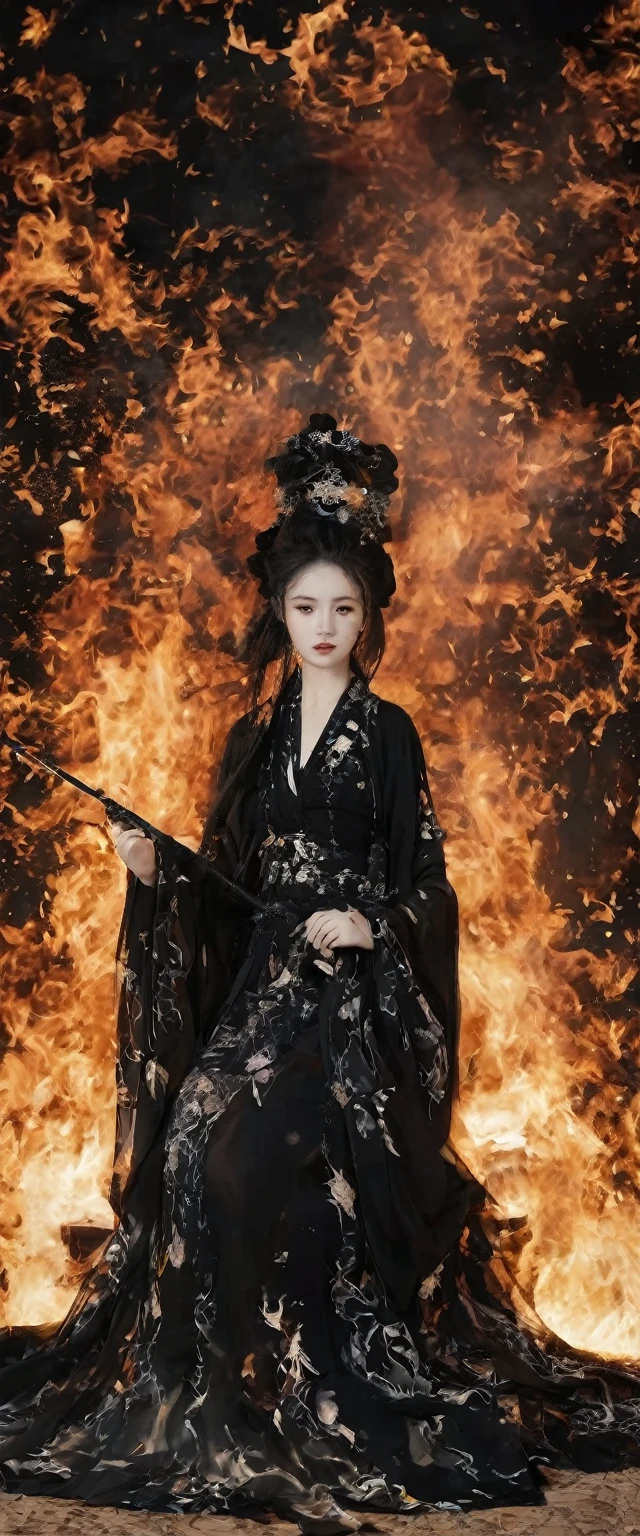 The picture is symmetrical, Symmetrical art double exposure style, Volumetric lighting, lean forward,light depth, Dramatic mood lighting, Volumetric lighting, Double image ghosting effect, Image combination,
(actual, photoactual),The girl sat on the throne, and Black flames spread around her from the center
(Black:1.2)
The girl is wearing a Hanfu made up of Black ghosts and skeletons. The Black ghosts and skeletons surround the girl, with Black flames burning and ghosts all around.