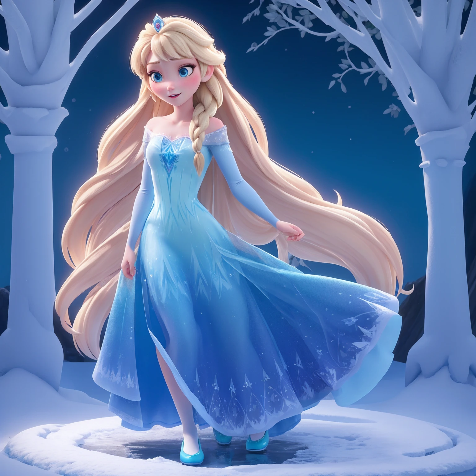 (((full body photo))) 2 girl, masterpiece, 3d, best qualityer, frozen, Dysney, princess anna,blonde long hair,blue drees